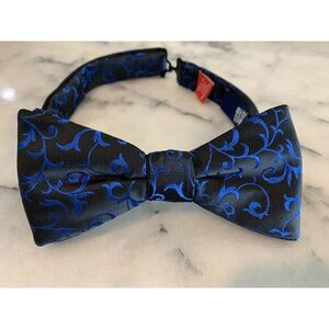 Billy London Blue Black Filigree Pretied Adjustable Bow‎ Tie